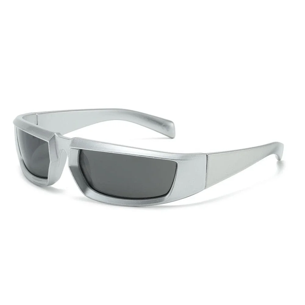 Silver Metallic Sunglasses Shield Sun Glasses Sport Riding‎ Mirror Driving UV400